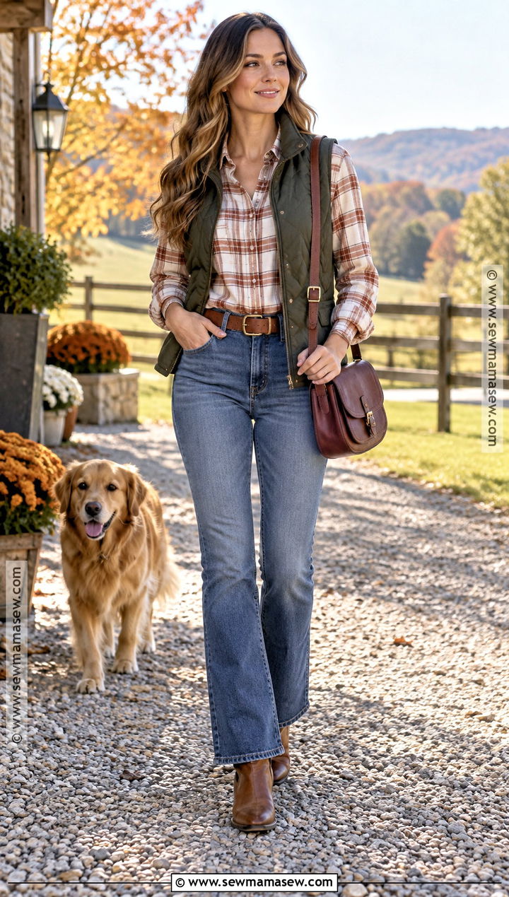 Brown Ankle Boots With Bootcut Jeans And Plaid Shirt - 20 Brown Ankle Boots Outfit Fall
