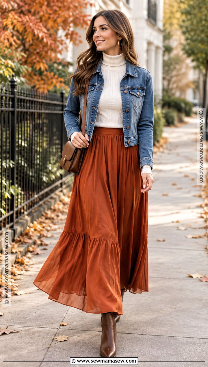 Brown Ankle Boots With Maxi Skirt And Fitted Sweater - 20 Brown Ankle Boots Outfit Fall