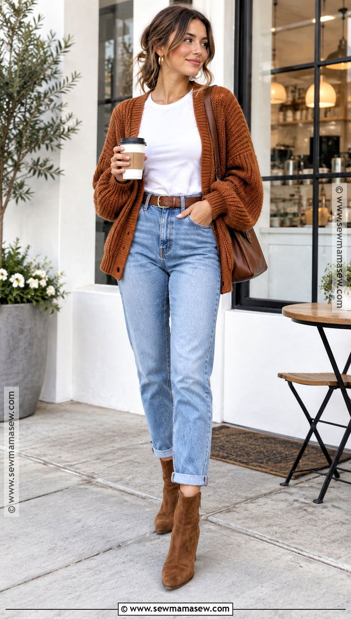 Brown Ankle Boots With Mom Jeans And Cardigan - 25 Fall 2026 Boots