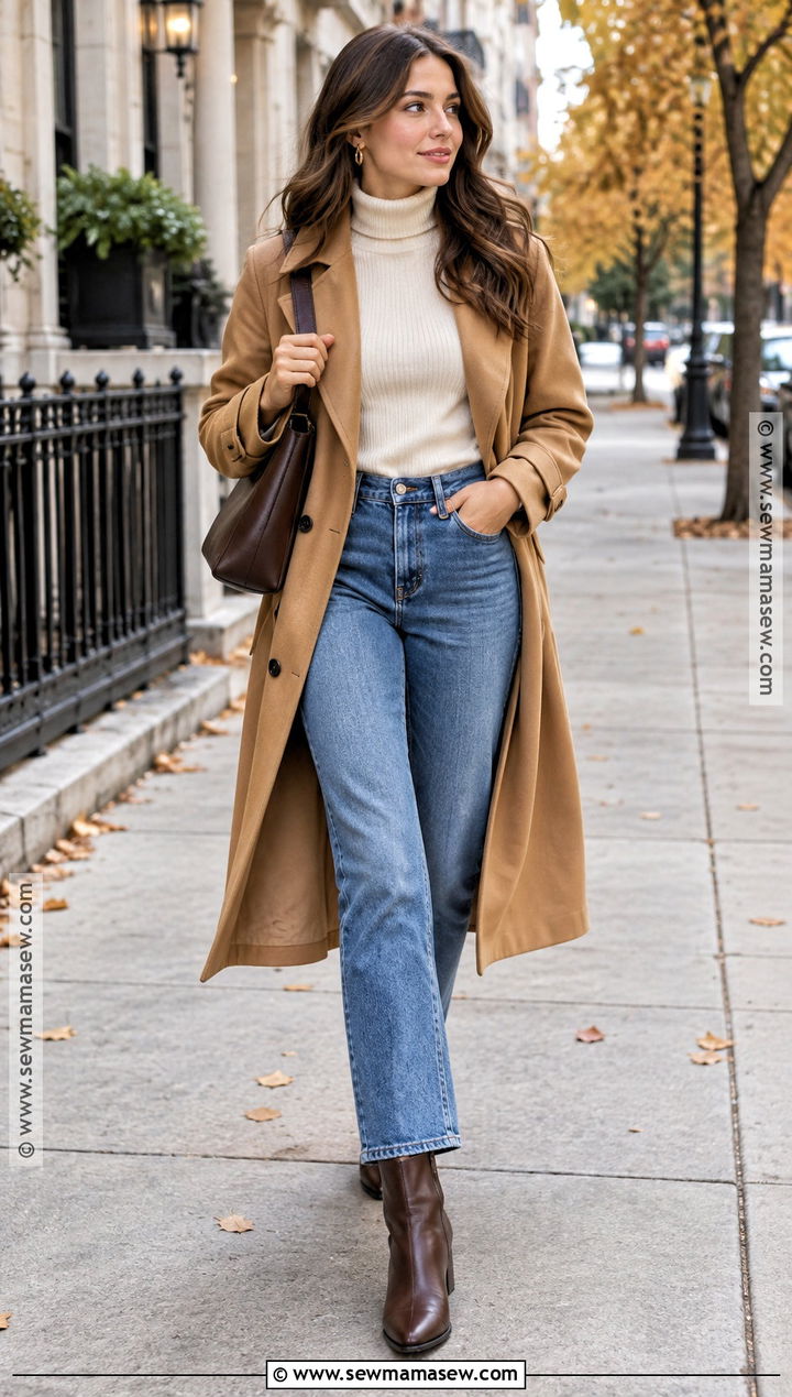 Brown Ankle Boots With Straight Leg Jeans And Trench Coat - 20 brown boots fall outfits