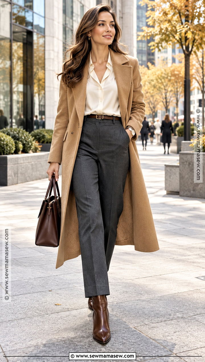 Brown Ankle Boots With Tailored Trousers And Wool Coat - 20 Brown Ankle Boots Outfit Fall