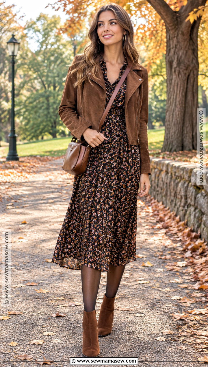 Brown Ankle Boots With a Midi Dress - 20 autumn shoe ideas