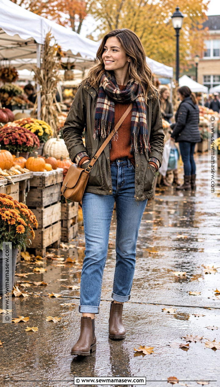Brown Ankle Rain Boots With Cuffed Jeans - 15 ankle rain boots outfit fall