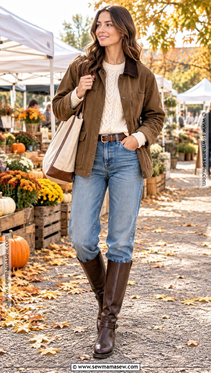 Brown Barn Jacket With Blue Jeans - 20 brown fall jacket ideas