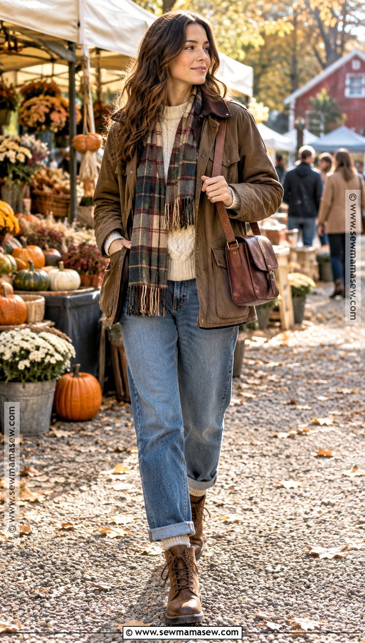 Brown Barn Jacket With Sweater And Jeans - 15 brown fall jacket outfit ideas