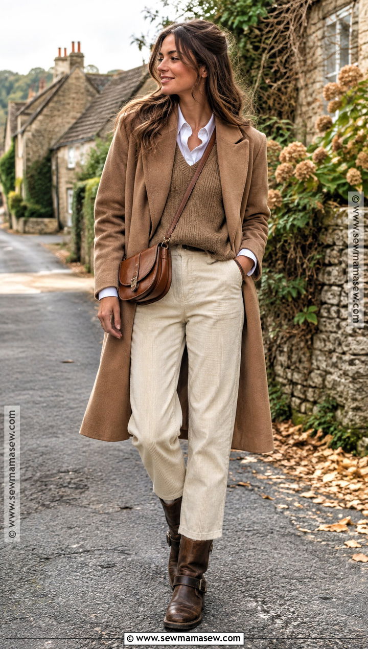 Brown Biker Boots With Corduroy Pants And Knit Vest - 25 biker boots outfit fall
