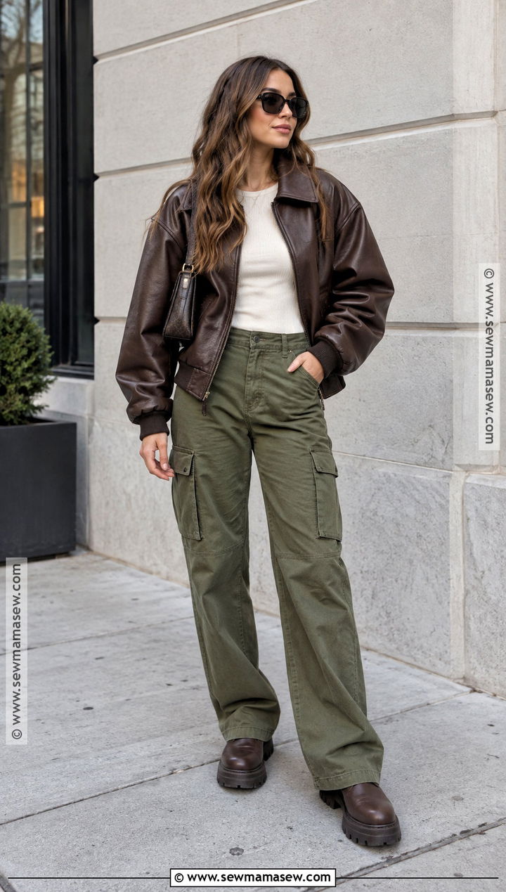 Brown Bomber Jacket With Cargo Pants - 25 autumn outfits brown