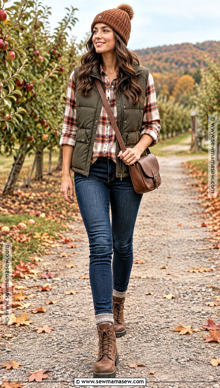 Brown Boots With Puffer Vest And Jeans - 25 Brown Boots Outfit Fall