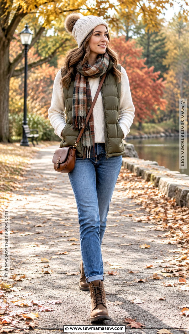Brown Boots With Puffer Vest And Jeans - 20 brown boots fall outfit