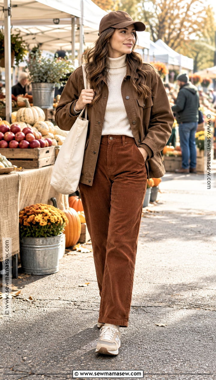 Brown Canvas Jacket With Corduroy Pants And Sneakers - 15 brown canvas jacket fall ideas