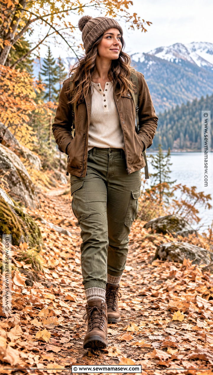 Brown Canvas Jacket With Olive Cargo Pants And Hiking Boots - 15 brown canvas jacket fall ideas