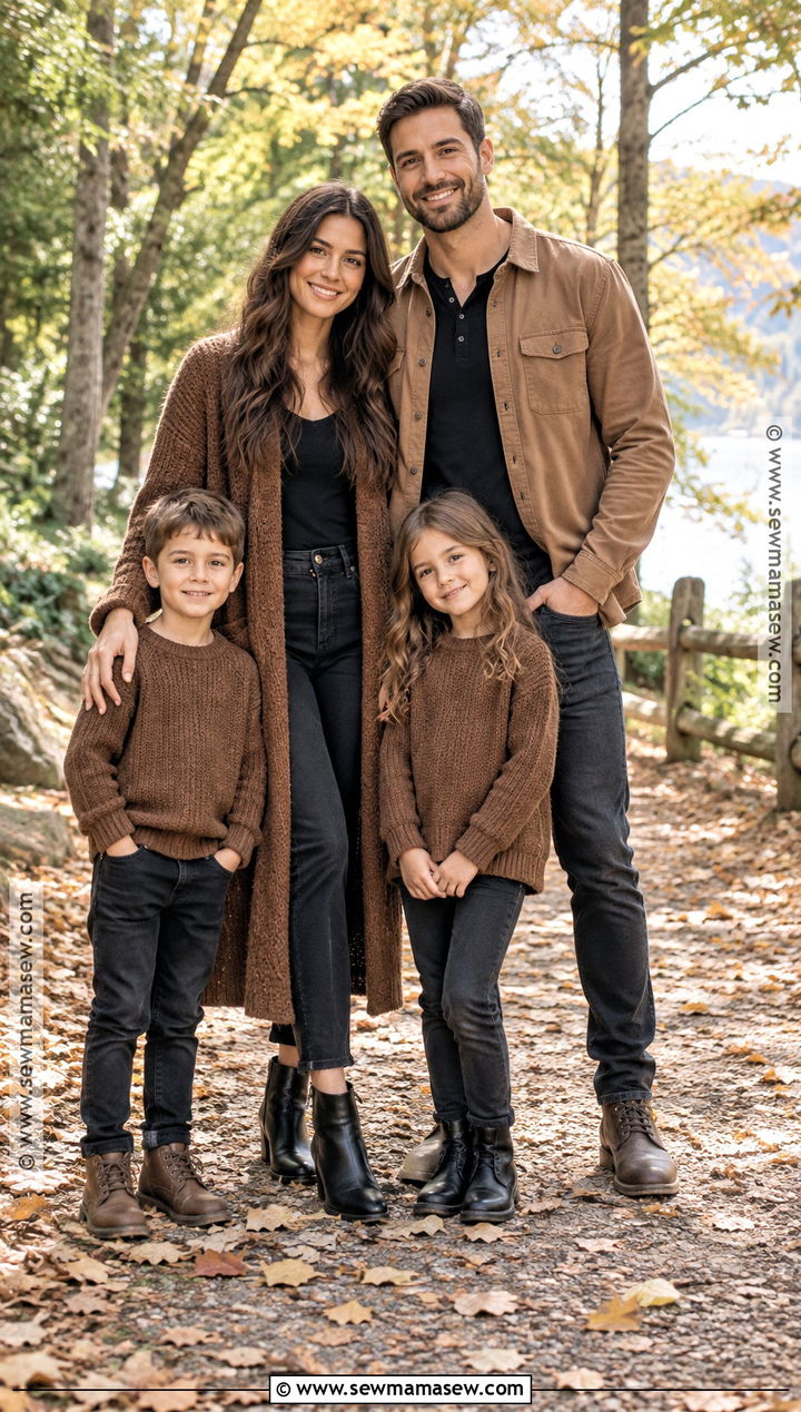 Brown Cardigan And Black Jeans Family Outfit - 15 fall family pictures outfits black and brown