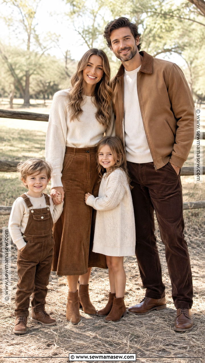Brown Corduroy And Oatmeal Family Outfits - 15 fall family photos brown outfits
