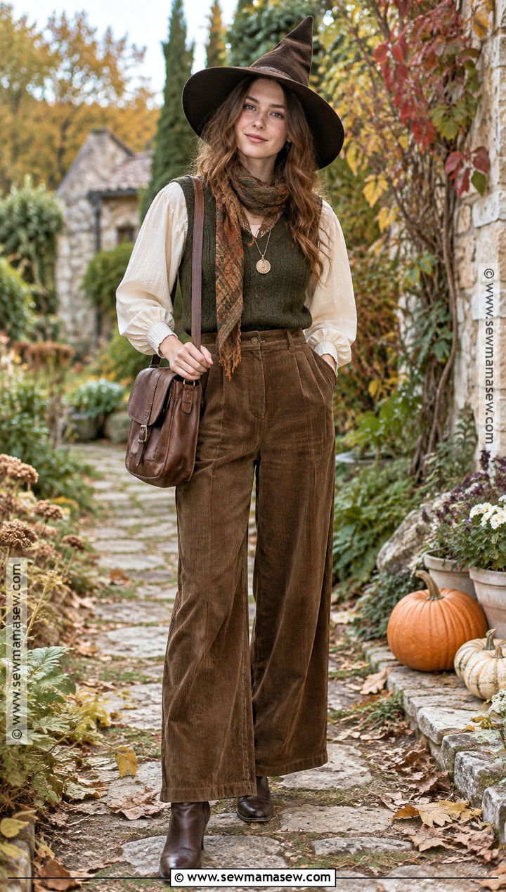 Brown Corduroy Autumn Witch Outfit - 15 autumn witch aesthetic outfit ideas