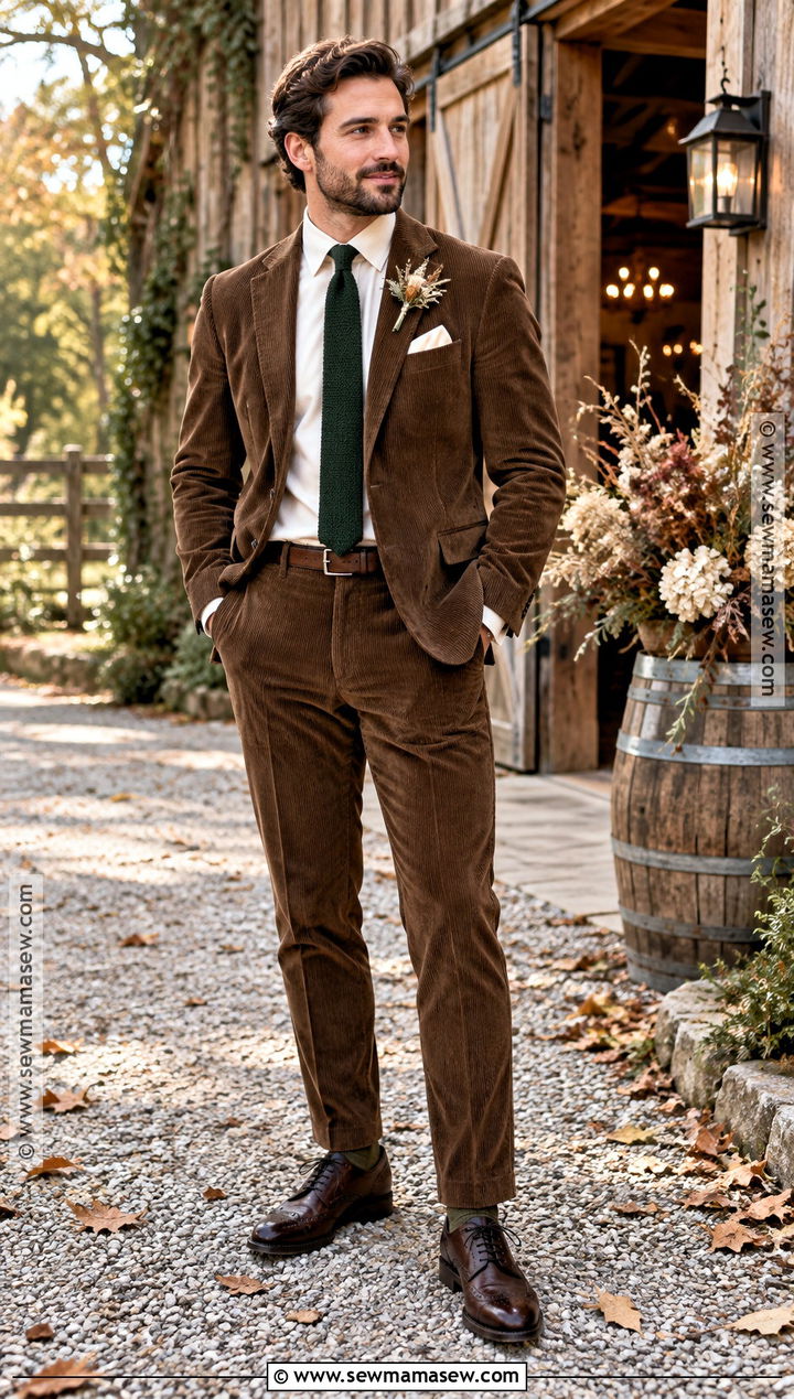 Brown Corduroy Fall Wedding Suit - 20 fall wedding suits groom attire ideas