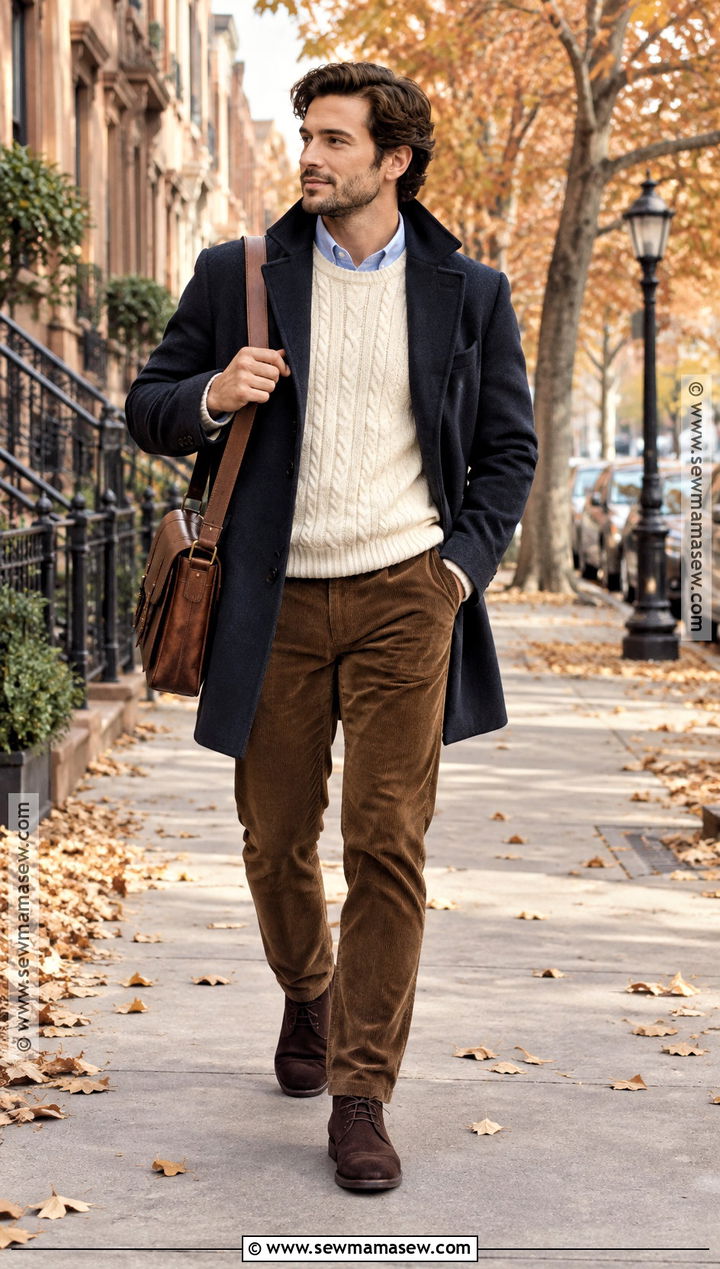 Brown Corduroy Pants With Knit Sweater - 15 Autumn Pants for Men