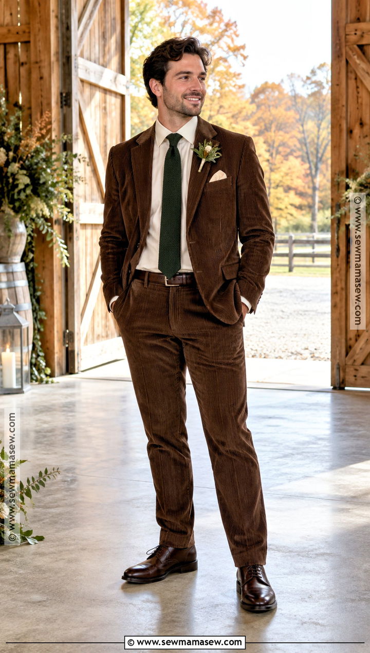 Brown Corduroy Suit Groom Attire - 15 fall country wedding groom attire ideas
