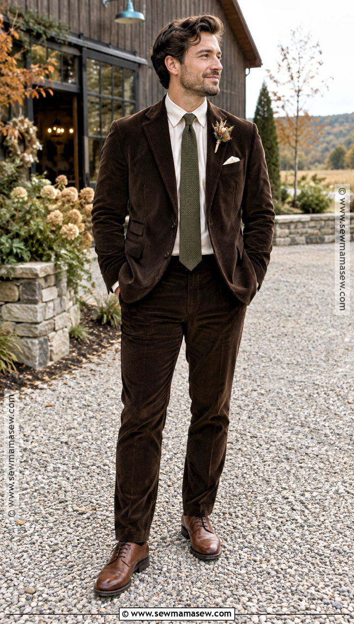 Brown Corduroy Suit Groom Outfit - 15 groom style fall wedding ideas