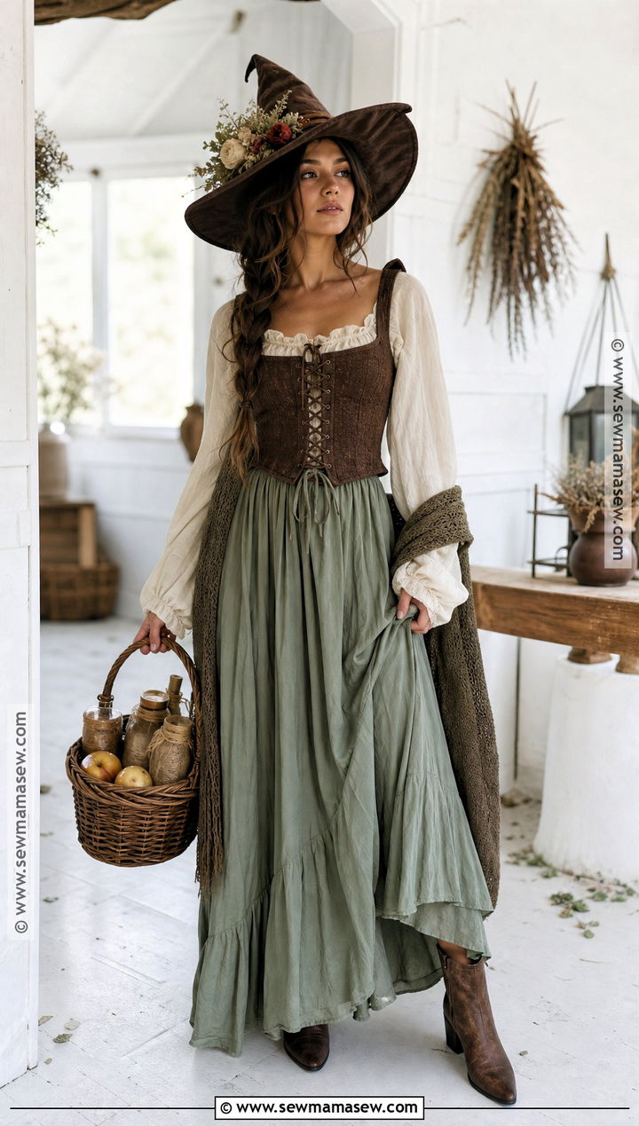 Brown Corset Cottage Witch Costume - 30 Brown Corset Halloween Costume Ideas