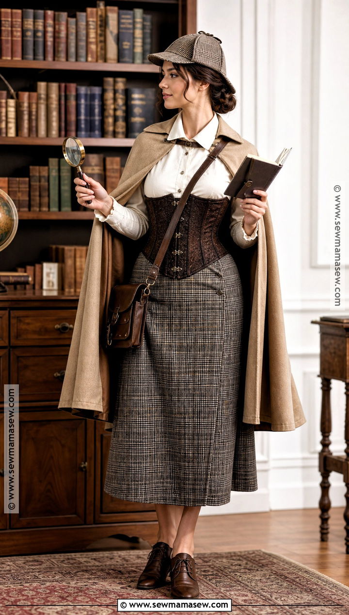 Brown Corset Vintage Detective Costume - 30 Brown Corset Halloween Costume Ideas
