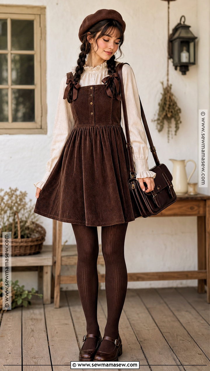 Brown Cottagecore Witch Outfit With Pinafore Dress - 30 cottagecore witch outfit ideas