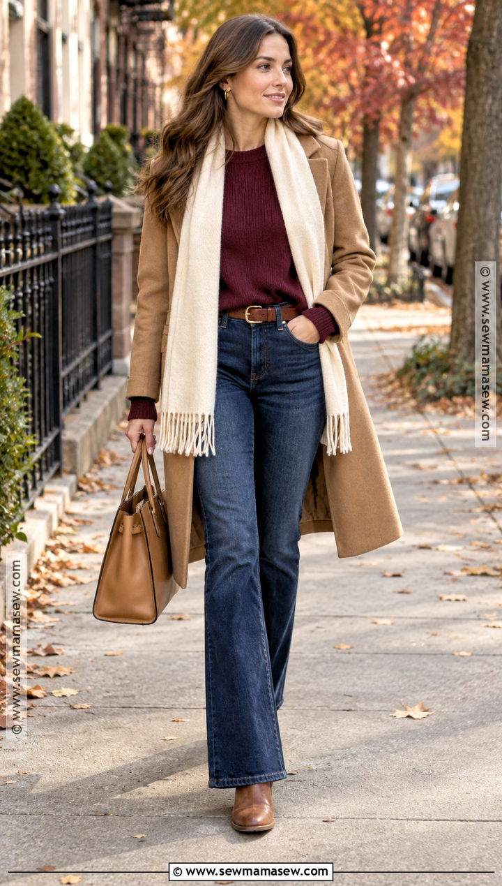 Brown Cowboy Boots With Burgundy Sweater And Dark Jeans - 20 Cowboy Boot Fall Outfits