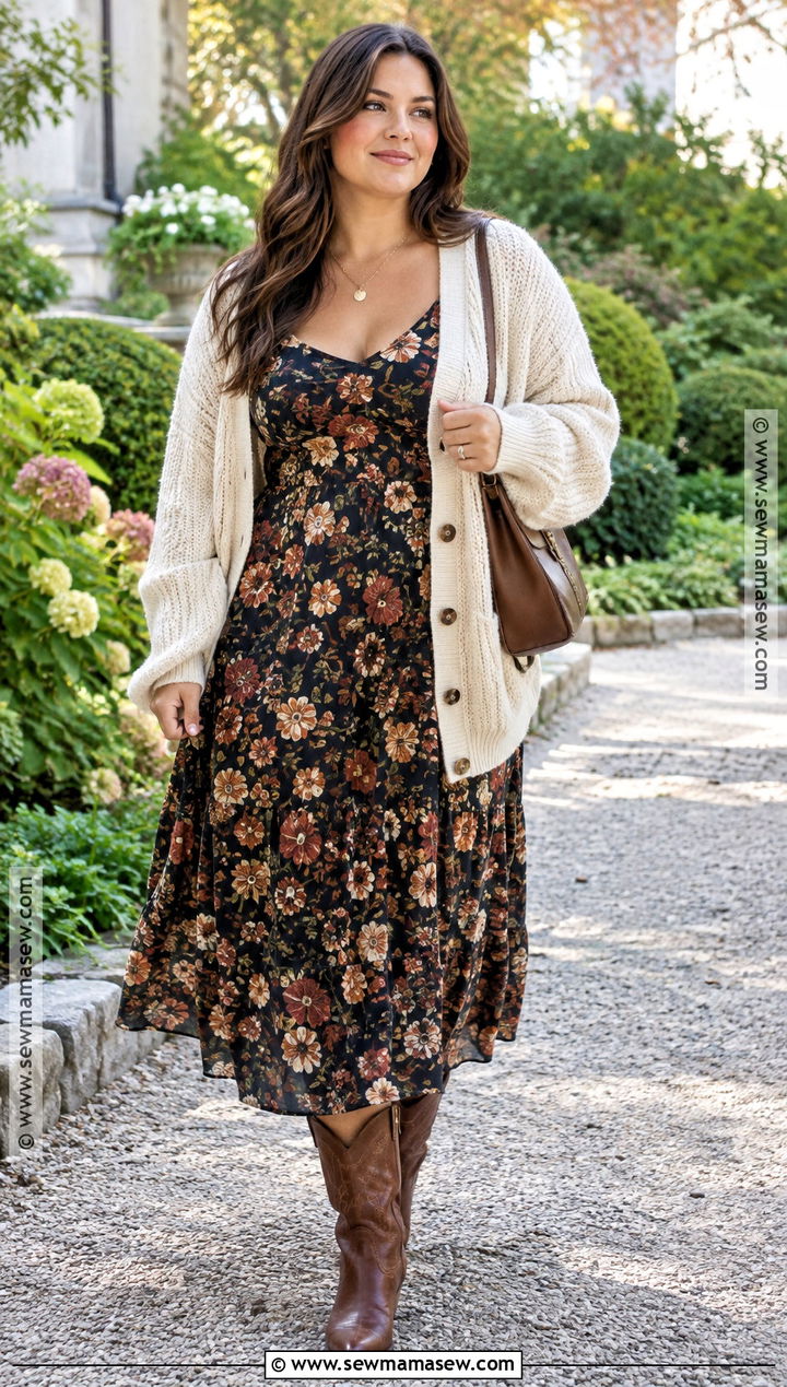 Brown Cowboy Boots With Floral Midi Dress - 15 brown cowboy boots fall fashion