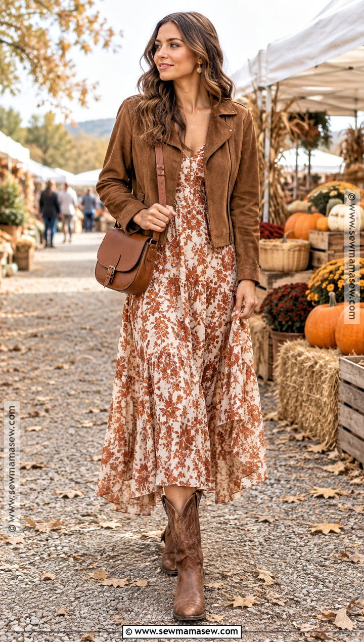 Brown Cowboy Boots With Maxi Dress - 20 brown boots fall outfit