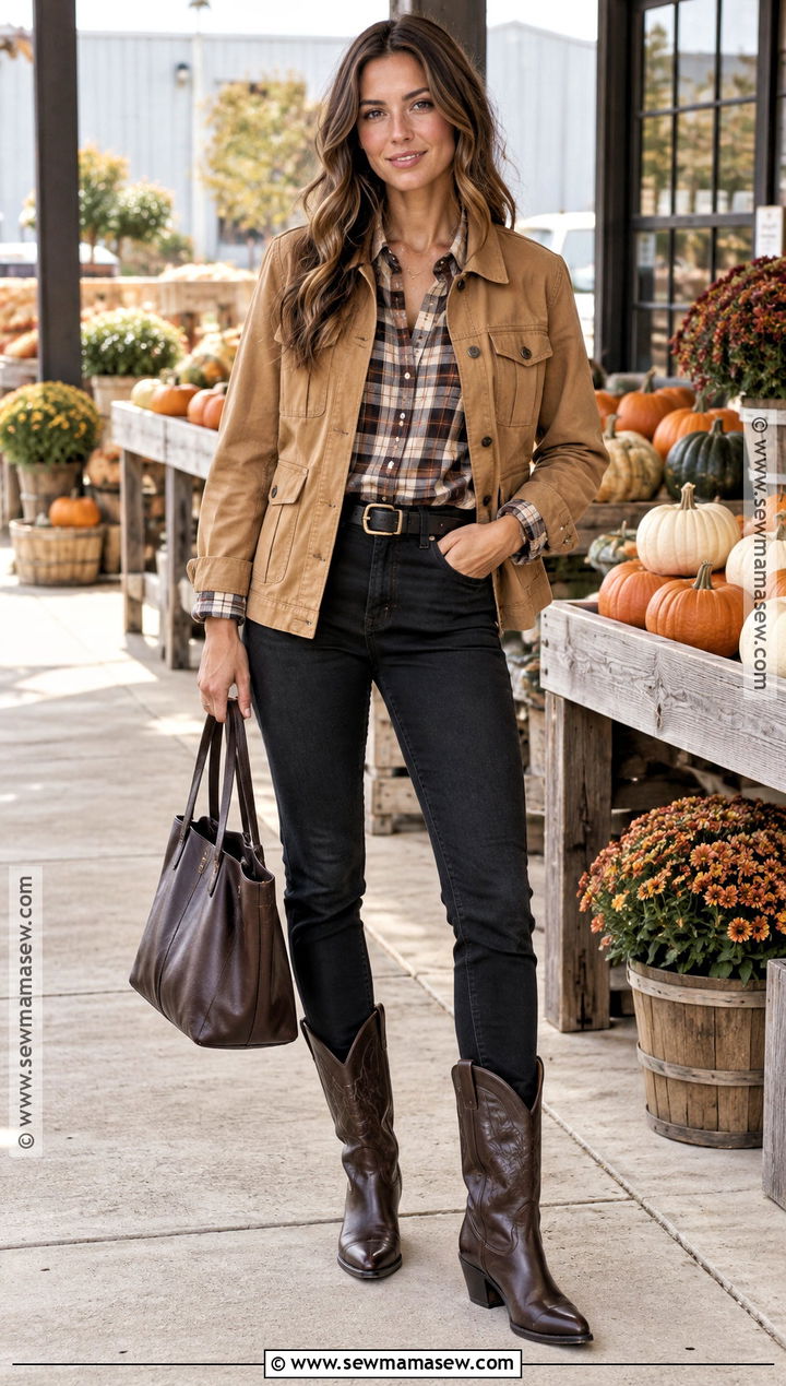 Brown Cowboy Boots With Plaid Shirt And Black Jeans - 20 brown cowboy boots outfit fall