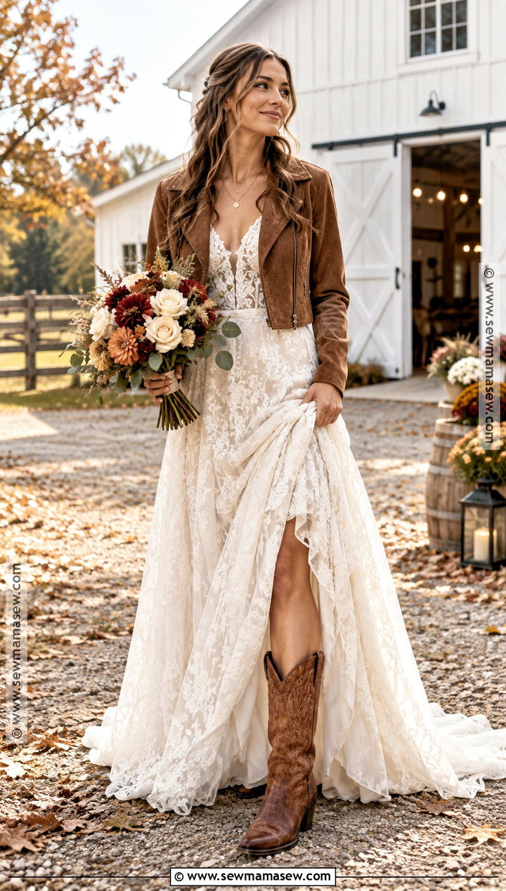 Brown Cowboy Boots With Rustic Wedding Dress - 15 fall wedding boots for bride