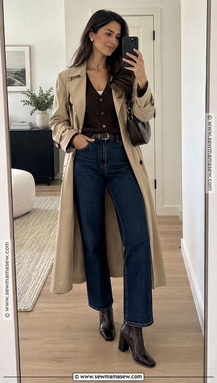 Brown Cropped Cardigan With High Waisted Jeans - 15 Autumn Brown Knitwear Ideas