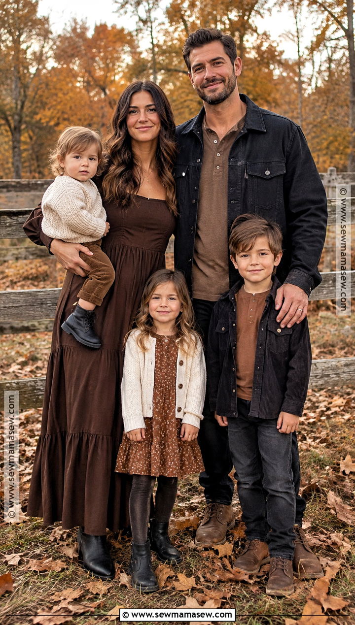 Brown Dress And Black Denim Family Outfit - 15 fall family pictures outfits black and brown