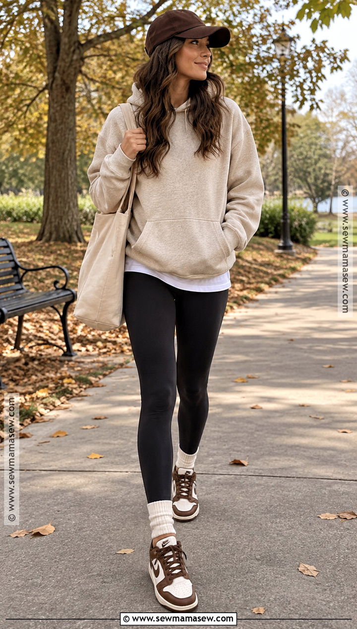 Brown Dunks With Hoodie And Black Leggings - 15 brown dunks outfit fall ideas