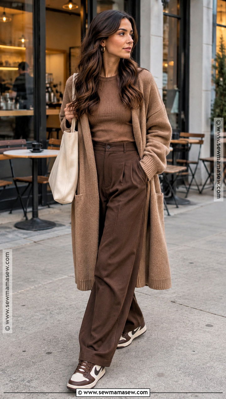 Brown Dunks With Monochrome Brown Layers - 15 brown dunks outfit fall ideas