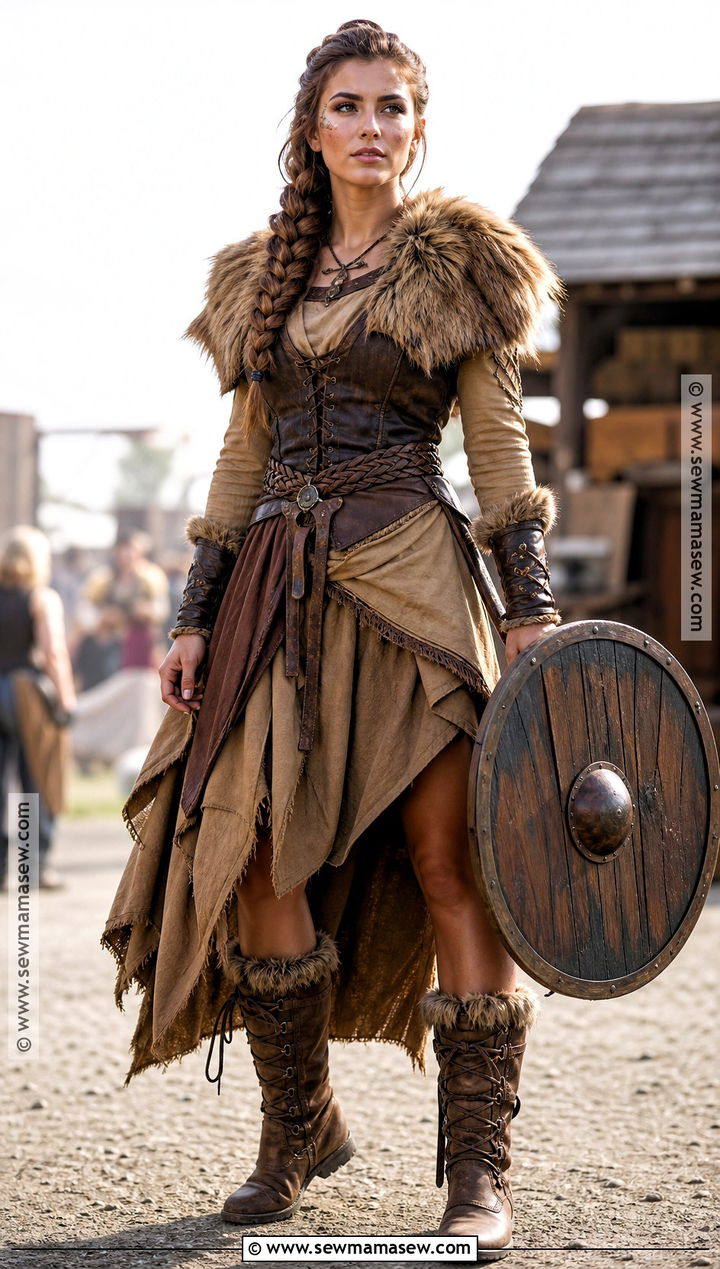 Brown Faux Fur Viking Warrior Woman Costume - 30 viking warrior woman costumes