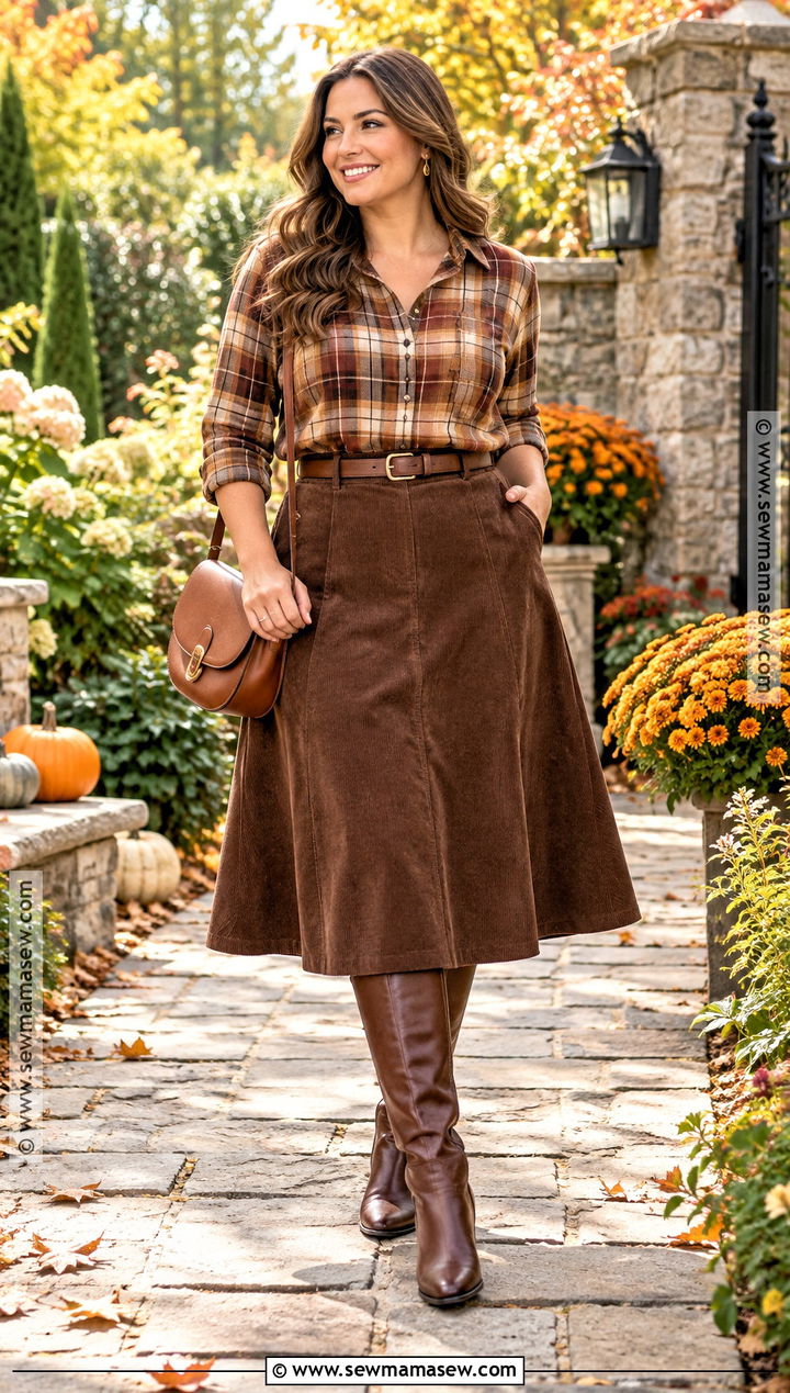Brown Flannel With A Corduroy Skirt - 15 Fall Flannels for Women