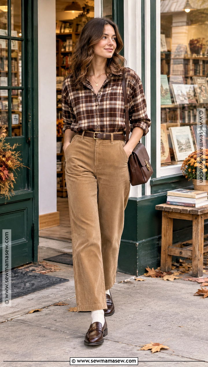 Brown Flannel With Corduroy Pants And Loafers - 15 fall fits flannel