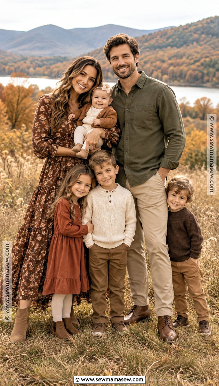 Brown Floral Dress And Neutral Family Outfits - 15 fall family photos brown outfits