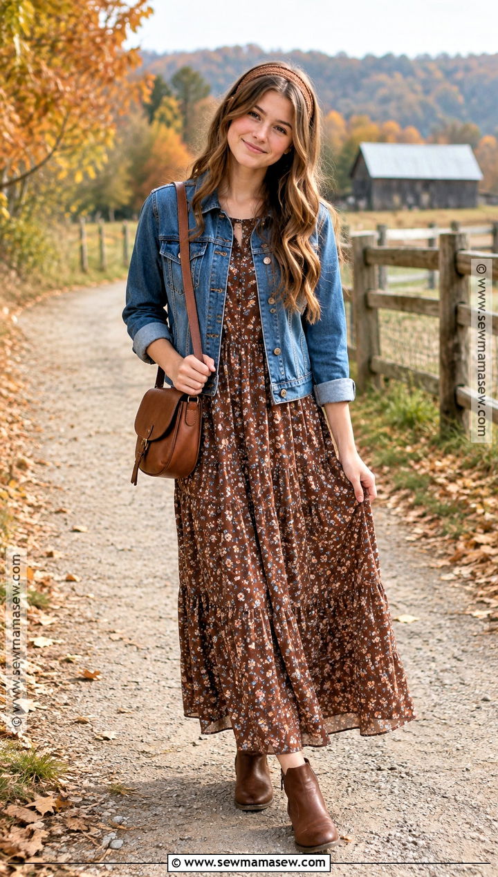 Brown Floral Maxi Autumn Dress - 15 girls autumn dresses