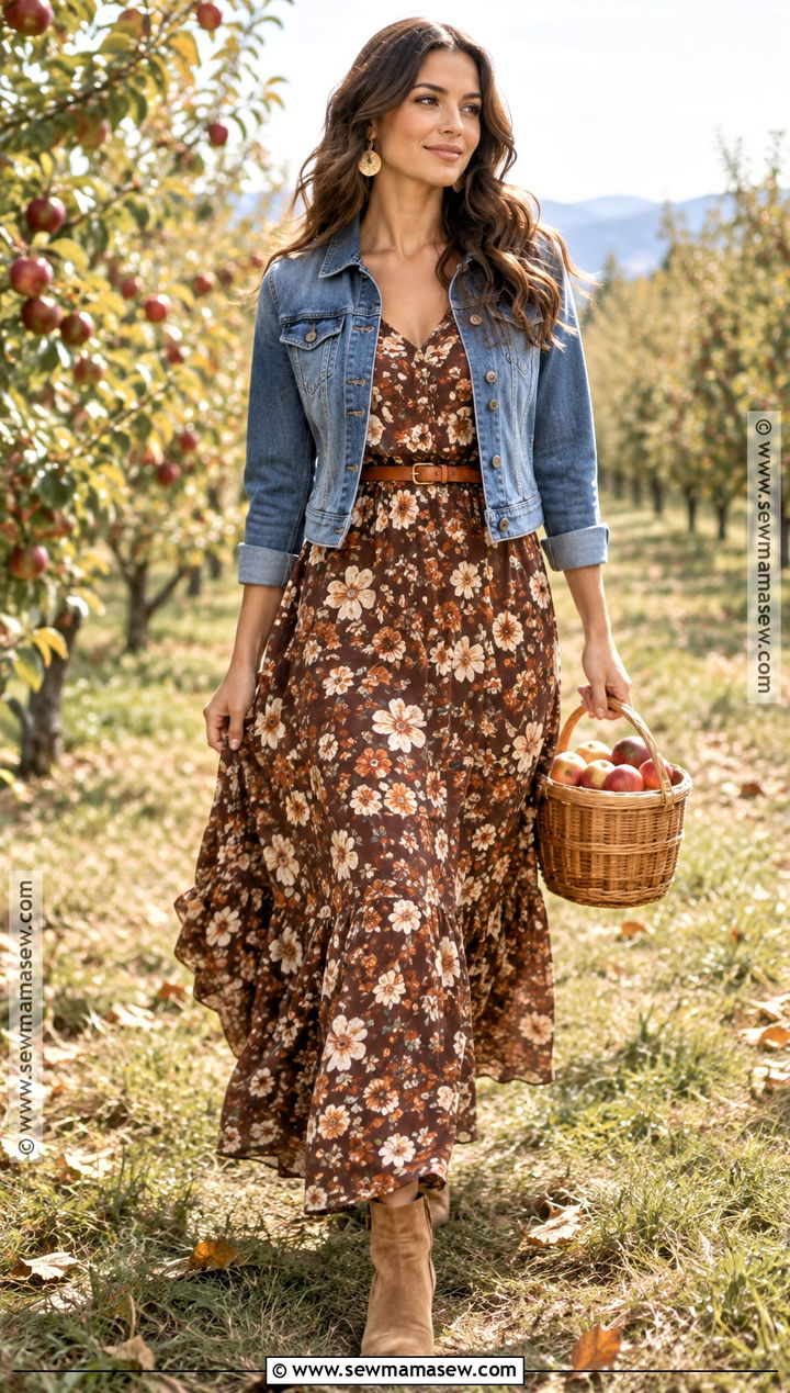 Brown Floral Maxi Dress Outfit - 20 fall dresses for family pictures