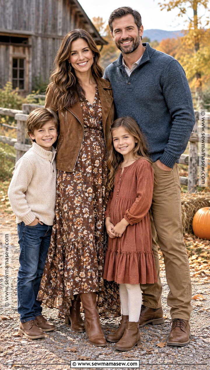 Brown Floral Maxi Fall Photoshoot Dress - 15 fall dresses for photoshoot for family