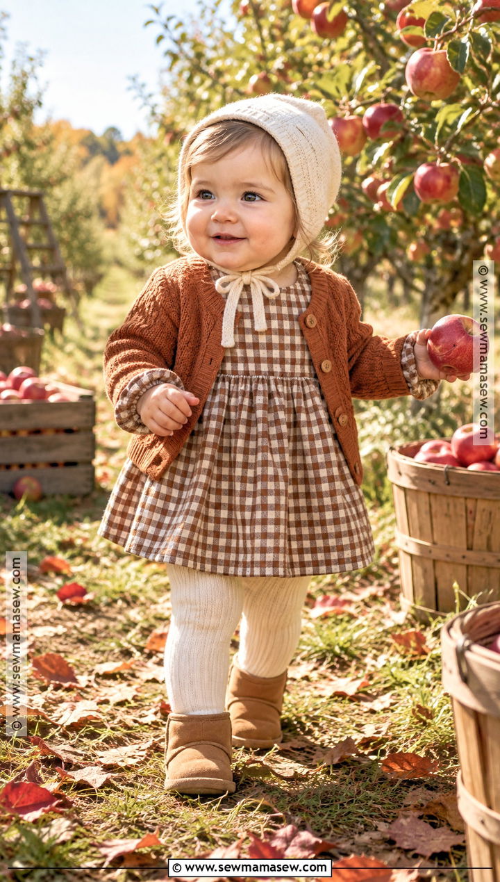 Brown Gingham Baby Girl Dress Outfit - 15 fall baby girl dress ideas