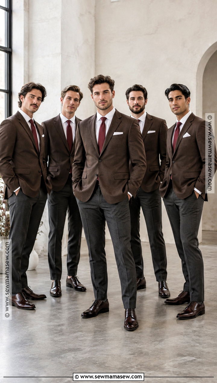Brown Groomsmen Blazer With Charcoal Trousers - 15 fall groomsmen attire brown ideas