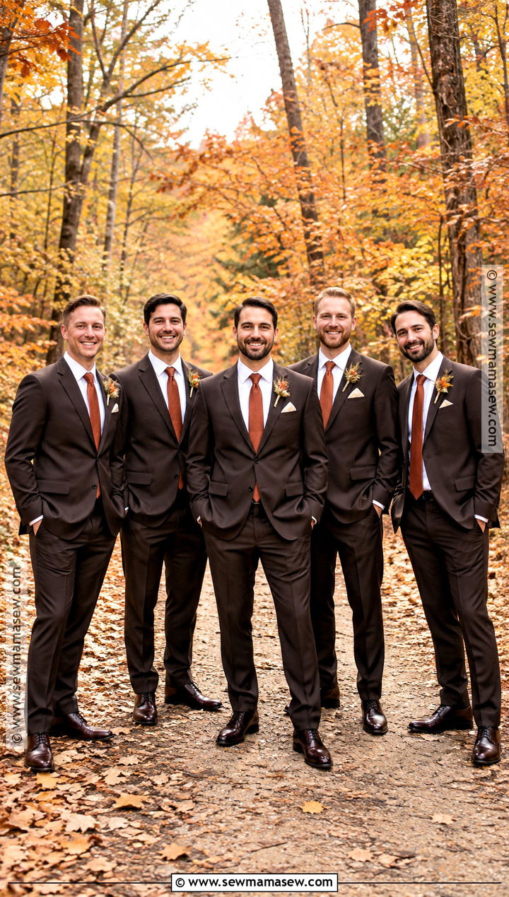Brown Groomsmen Suit With Burnt Orange Tie - 15 fall groomsmen attire brown ideas