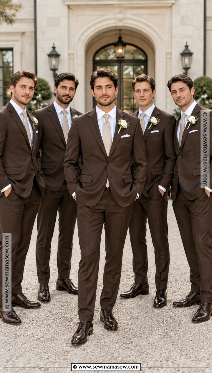 Brown Groomsmen Suit With Champagne Tie - 15 fall groomsmen attire brown ideas