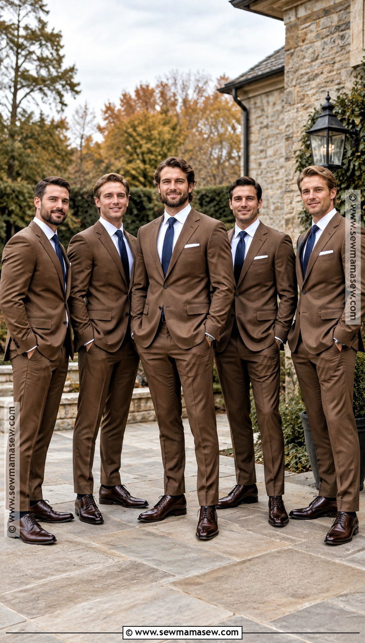 Brown Groomsmen Suit With Navy Tie - 15 fall groomsmen attire brown ideas