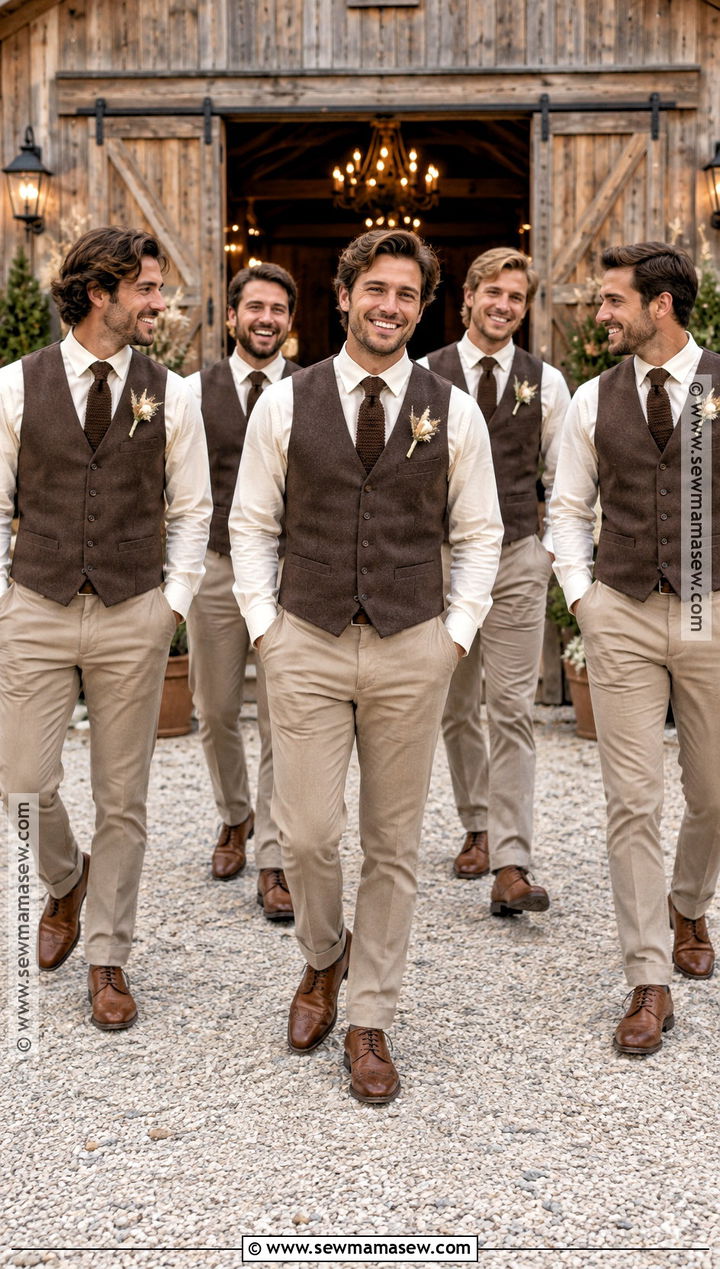 Brown Groomsmen Vest With Khaki Trousers - 15 fall groomsmen attire brown ideas