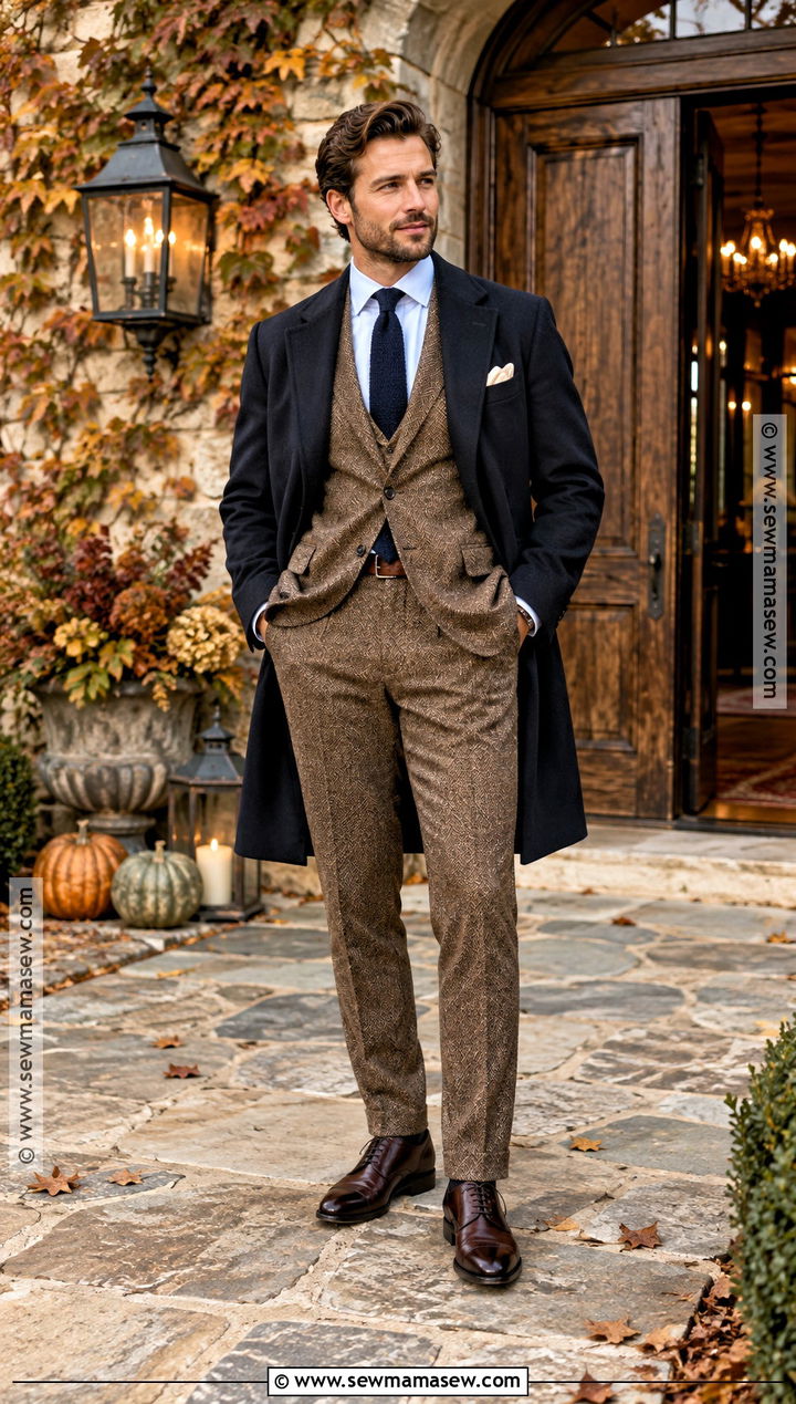 Brown Herringbone Suit Fall Cocktail Attire - 15 mens fall cocktail attire ideas