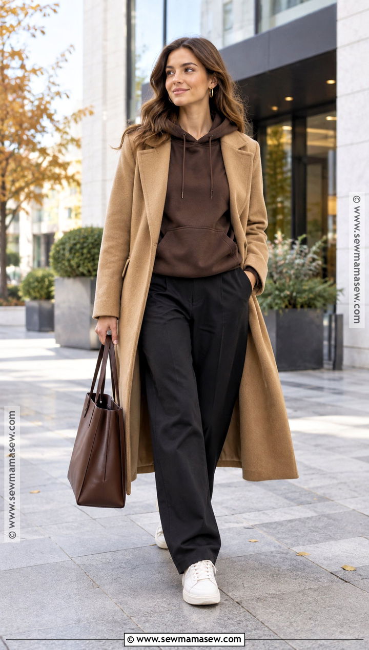 Brown Hoodie and Wool Coat Outfit - 20 Brown Outfit Autumn Ideas