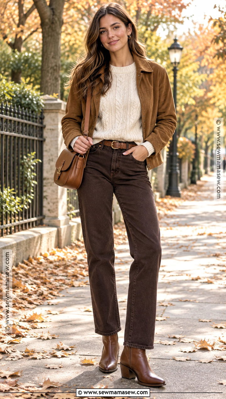 Brown Jeans With Cream Sweater And Western Boots - 20 autumn jeans